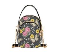 RPLIFE Borsa a tracolla da donna vintage con farfalla rosa margherita grigia borsa a tracolla trapuntata con catena borsa per telefono