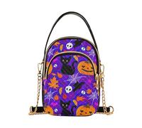 RPLIFE Borsa a tracolla da donna viola con personaggi stravaganti di Halloween, borsa trapuntata con catena per telefono