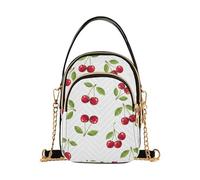 RPLIFE Borsa a tracolla trapuntata bianca con foglie rosse e ciliegie, tracolla a catena