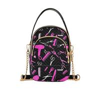 RPLIFE Borsa a tracolla trapuntata con catena e forbici per parrucchieri, colore: rosa e nero