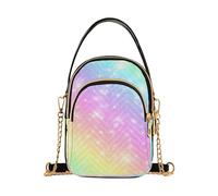 RPLIFE Borsa a tracolla trapuntata con glitter arcobaleno tie dye con catena da donna
