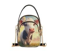 RPLIFE Borsa a tracolla trapuntata con mucca carina da donna, piccola borsa a tracolla con tracolla a catena, borsa da viaggio da donna con tasche multiple