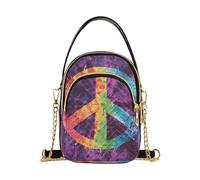 RPLIFE Borsa a tracolla trapuntata con simbolo della pace, da donna, piccola borsa a tracolla con tracolla a catena, borsa da viaggio per cellulare da donna