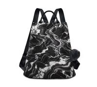 RPLIFE Borsa casual dello zaino delle vene bianche del marmo nero per la progettazione posteriore della tasca della cerniera delle donne