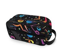RPLIFE Borsa cosmetica da viaggio nera con note musicali, custodia portatile, resistente all'acqua, con ampia apertura per le donne