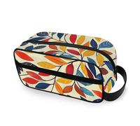 RPLIFE Borsa da toilette beige con foglie retrò per viaggi da donna grande borsa per il trucco ampia con manico