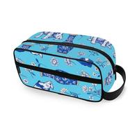 RPLIFE Borsa da toilette con cani in porcellana bianca blu per donne in viaggio borsa per il trucco di grande capacità con manico