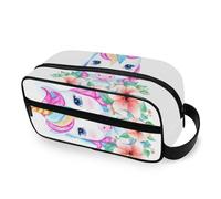 RPLIFE Borsa da toilette da viaggio bianca con fiori e unicorni carini per uomo donna grande capacità cosmetica estetica organizer da bagno