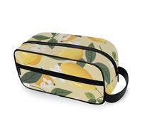 RPLIFE Borsa da toilette gialla con limoni vintage per donne in viaggio borsa per il trucco di grande capacità con manico