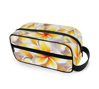RPLIFE Borsa da toilette gialla e bianca con fiori di plumeria per donne in viaggio di grande capacità, organizer estetico per il bagno