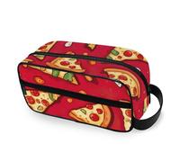 RPLIFE Borsa da toilette rossa con pizza, per uomo e donna, da viaggio, di grande capacità, con manico