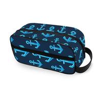 RPLIFE Borsa da trucco da viaggio con ancore nautiche blu scuro custodia impermeabile organizzatore cosmetico portatile per le donne