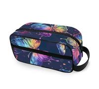 RPLIFE Borsa per il trucco da bagno con farfalle al neon blu navy, organizer estetico, organizer portatile per cosmetici con grande capacità per le donne