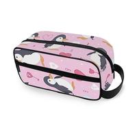 RPLIFE Borsa per il trucco da viaggio con pinguini in stile cartone animato, impermeabile, borsa per cosmetici estetici con grande apertura larga per le donne