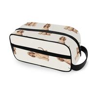 RPLIFE Borsa per il trucco del bagno beige del cane sveglio dell'organizzatore impermeabile della cassa cosmetica portatile con grande apertura larga per le donne