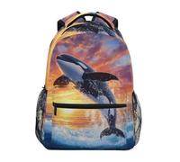 RPLIFE Borsa per libri per bambini, motivo: balena orca che salta al tramonto, borsa da viaggio leggera per ragazzi e ragazze, essenziale per il rientro a scuola, 40,6 cm