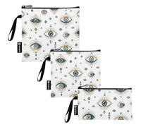 RPLIFE Borsa per snack e sandwich in tessuto lavabile con occhi blu e oro, riutilizzabile, con cerniera, per scuola, ufficio, viaggi, lavoro (set da 3: S/M/L)