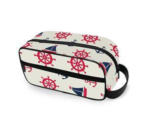 RPLIFE Borsa per trucchi da viaggio con ancore nautiche beige borsa organizer estetica organizer impermeabile organizer per cosmetici con grande capacità per le donne