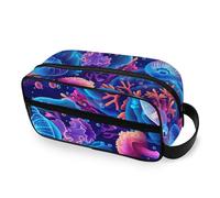 RPLIFE Borsa per trucco da viaggio blu con meduse al neon Custodia estetica Borsa organizer cosmetica resistente all'acqua per le donne