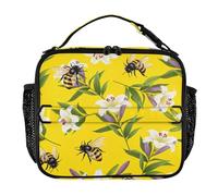 RPLIFE Borsa termica per il pranzo con api e fiori di giglio bianco, 29 x 8,9 x 24 cm, borsa termica portatile isolata per scuola, ufficio, picnic, spiaggia