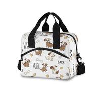 RPLIFE Borsa termica per il pranzo con cani marroni e bianchi, grande, 29 x 18 x 24 cm