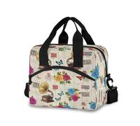 RPLIFE Borsa termica per il pranzo, stile vintage parigino, motivo grammofono ornato, da uomo, 29 x 18 x 24 cm