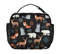 RPLIFE Borsa termica termica per il pranzo con simpatici animali, volpe, lupo, orso, nera, borsa termica per il pranzo con tracolla, per ragazzi e ragazze, scuola 28,4 x 8,9 x 24,9 cm