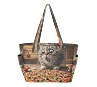 RPLIFE Borsa tote con tasche, divertente borsa per pizza gatto per lavoro