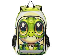 RPLIFE Borse per libri Fire Dragon Red Flames per bambini, zaino per scuola elementare per ragazzi con nome personalizzato, zaino per ragazzi grande, Occhi grandi di rana dei cartoni animati carini,