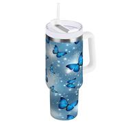 RPLIFE Bottiglia d'acqua in acciaio inox con farfalle blu, bicchiere isolato, bicchieri da donna