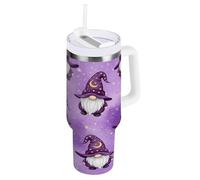 RPLIFE Bottiglia d'acqua in acciaio inox con gnomi viola, stelle e lune, tazza da caffè isolata con coperchio, bicchiere da caffè da donna