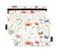 RPLIFE Butterfly Bloom - Confezione da 2 borse per raccoglitori grandi, per la scuola dei bambini, con cerniera trasparente, per ragazzi e ragazze, 24 cm x 17,8 cm (taglia unica x 2)
