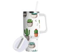 RPLIFE Cactus Succulents Pots 1,18 oz Tumbler con manico, bottiglia d'acqua in acciaio inox, tazza termica con cannuccia