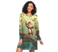 RPLIFE Camicia da notte autunnale, camicia da notte casual da donna, camicie da notte a maniche lunghe per donna, scimmie nella giungla, Scimmie nella giungla, 3XL