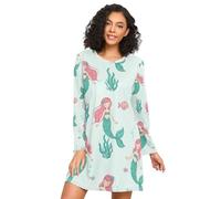 RPLIFE Camicia da notte autunnale, camicie da notte da donna, camicie da notte a maniche lunghe per donna, graziose sirene verdi, Carino Sirene Verde, L