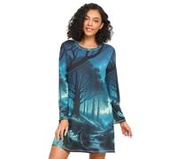RPLIFE Camicia da notte da donna, a maniche lunghe, casual, pigiama per autunno, foresta magica, Foresta Magica, 3XL
