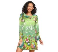 RPLIFE Camicia da notte da donna a maniche lunghe, comoda camicia da notte a girocollo, camicie da notte larghe per donne, buona Pasqua, Buona Pasqua, L