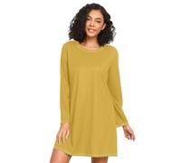 RPLIFE Camicia da notte da donna a maniche lunghe, comodo vestito da notte a girocollo, morbida camicia da notte per le donne, verga d'oro, Verga d'oro, L