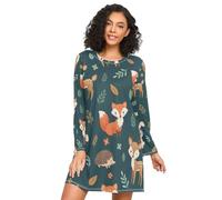 RPLIFE Camicia da notte da donna a maniche lunghe con animali del bosco e volpi, comoda camicia da notte a girocollo, camicie da notte casual da donna, Simpatici animali del bosco volpi, XL