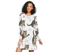 RPLIFE Camicia da notte da donna a maniche lunghe, con gattini, camicia da notte da salotto per l'autunno, Gattini carini, M