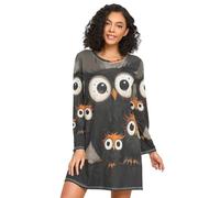 RPLIFE Camicia da notte da donna a maniche lunghe con gufo e scritta "Mother and Little Owl", comoda camicia da notte a girocollo, camicie da notte casual da donna, Gufo Madre e Piccolo Gufo, S