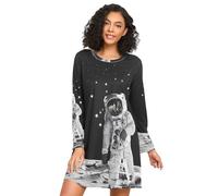 RPLIFE Camicia da notte da donna, a maniche lunghe, con motivo astronauta e stelle, pigiama casual per autunno inverno, Astronauta Luna Stelle, M