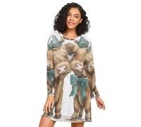 RPLIFE Camicia da notte da donna, a maniche lunghe, pigiama largo per l'autunno, carine mucche delle Highland, Carino mucche Highland, M