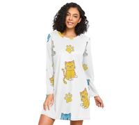 RPLIFE Camicia da notte da donna con zampa gialla con gatti carini, camicia da notte a maniche lunghe da donna, Cute Cartoon Cats Yellow Paw, XXL