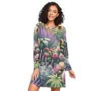 RPLIFE Camicia da notte da donna, morbida camicia da notte a maniche lunghe, camicia da notte per donna, lavanda, girasoli, rose, peonia, Lavanda Girasoli Rose Peonia, M