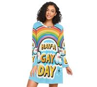 RPLIFE Camicia da notte da donna, morbida camicia da notte a maniche lunghe per donna, Lgbt Rainbow Have A Gay Day, Arcobaleno Lgbt Avere una Giornata Gay, 3XL