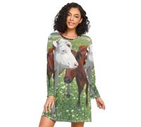 RPLIFE Camicia da notte da donna, vestiti da notte a maniche lunghe, camicie da notte per donna, fiori di mucca e margherite, Mucca Margherite Fiori, S