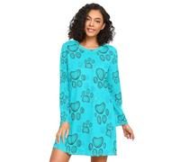 RPLIFE Camicie da notte blu con stampe di zampe di cane carine per le donne, abito da notte morbido da donna, camicia da notte a maniche lunghe per donna, Simpatiche impronte di zampe di cane blu, M