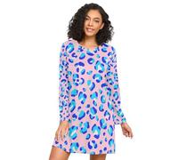 RPLIFE Camicie da notte da donna a maniche lunghe, comodo vestito da notte girocollo, camicie da notte morbide da donna, leopardo blu a pois rosa, Macchie Blu Leopardo Rosa, XL