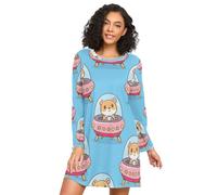 RPLIFE Camicie da notte da donna, a maniche lunghe, con astronavi e criceti, camicie da notte casual per l'autunno, Navi spaziali criceti carini, XL